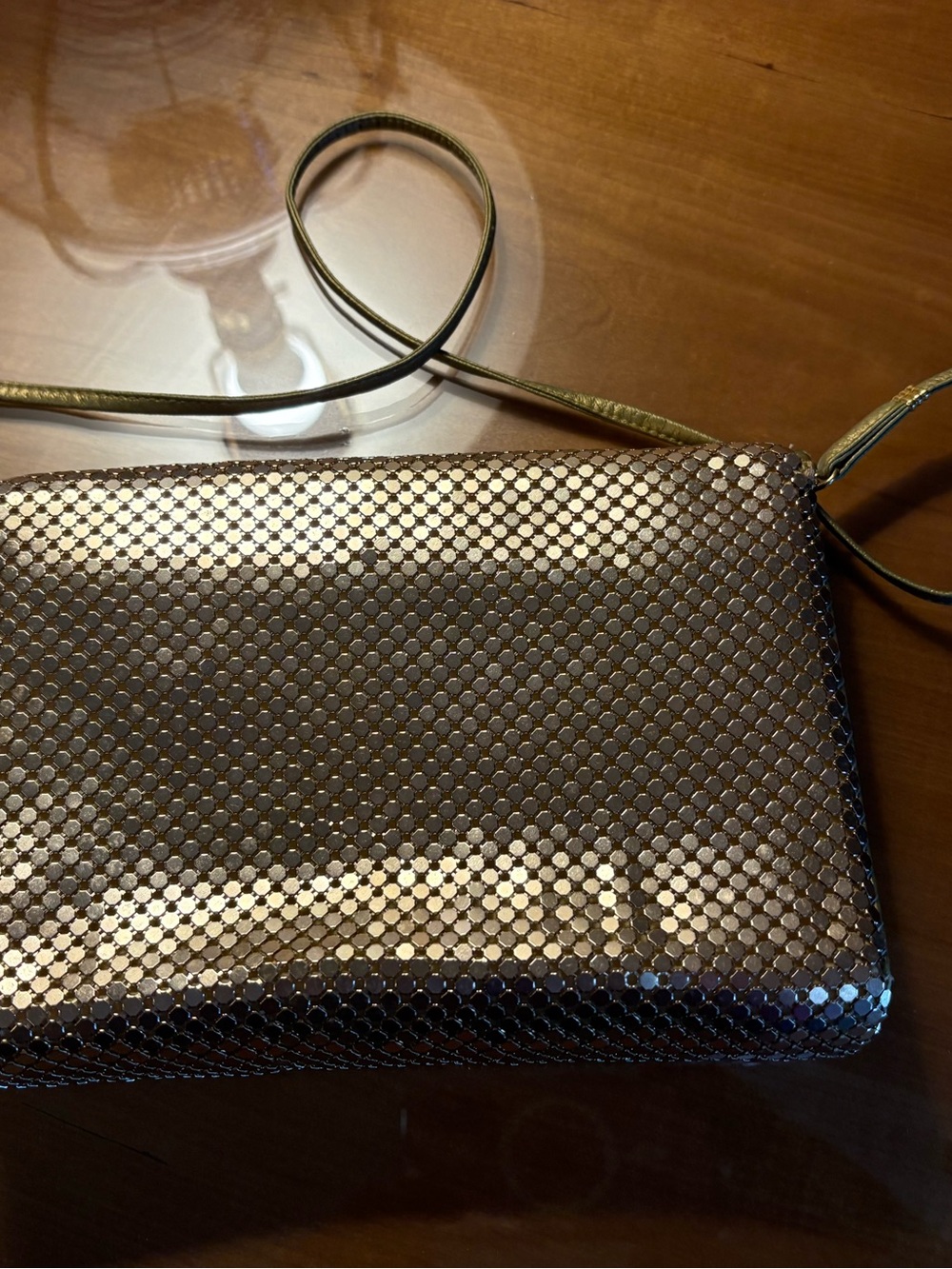 Whiting and Davis Gold Mesh Crossbody Bag